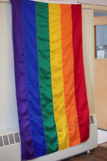 Our new Pride flag, ready to be sent up the flagpole